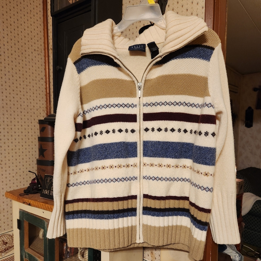 VINTAGE LIZ CLAIBORNE CARDIGAN 100% LAMBSWOOL HERITAGE CABINCORE - Picture 1 of 3
